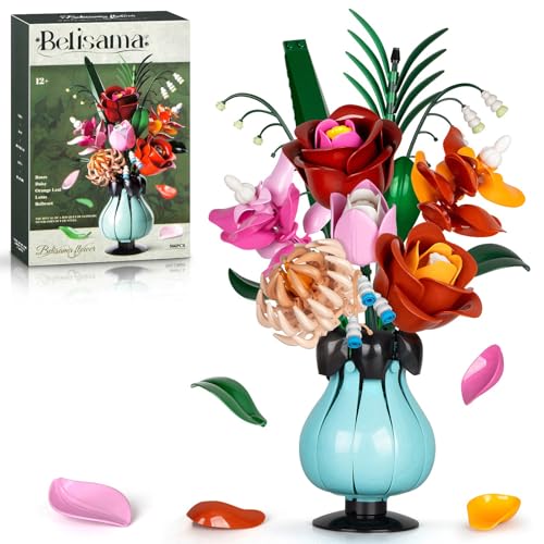TENYEAH Blumenstrauß Klemmbausteine Baukasten Mit Vase,Blumen Botanicals Bausteine Bausätze,566 Teile 6 Blumen Deko-Pflanzen-Bausätze mit Vase, Erwachsene Lieber Freund ab 12+ von TENYEAH