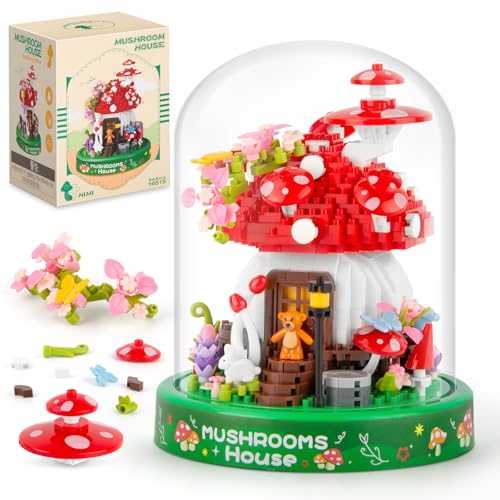 TENYEAH Haus Pilz Blumen Micro klemmbausteine, 645 pcs mit Staubdichte Kuppel, Bären und Hasen Insekten, Geschenk für Mädchen ab 10 Jahren und Erwachsene von TENYEAH