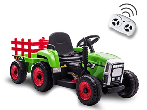 Teorema Giocattoli Teorema 66692 - Elektrischer Traktor, 12 V, für Kinder, mit Licht, Geräuschen, Anhänger, MP3-Player, Aux-Eingang, USB und Funksteuerung von TEOREMA