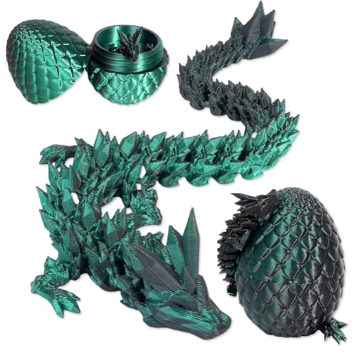 TEOXQPBJ 3D Gedruckter Dracheim Ei Ostern Geheimnisvolle Drachen Spielzeug Realistische Realistische Beweglicher Drachen Figuren Flexible Gelenke Heimdekoration Schreibtischspielzeug Grünlich-schwarz von TEOXQPBJ