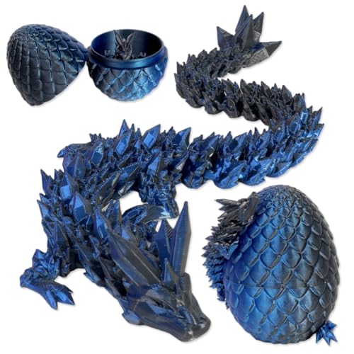 TEOXQPBJ 3D Gedruckter Dracheim Ei Ostern Geheimnisvolle Drachen Spielzeug Realistische Realistische Beweglicher Drachen Figuren Flexible Gelenke Heimdekoration Schreibtischspielzeug blau-schwarz von TEOXQPBJ