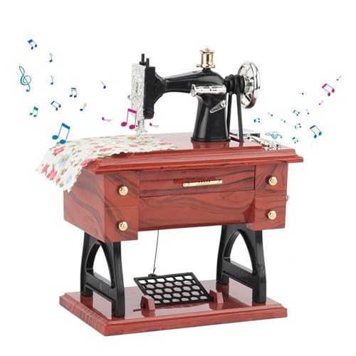 Vintage Nähmaschinen-Spieluhr – Retro-Mini-Spieluhr mit Handkurbel und rotierender Nadel, Pedal und Spule – Aufziehbare Schreibtischdekoration for Zuhause, Geburtstagsgeschenk, Nähliebhaber(S) von TERAZUNO
