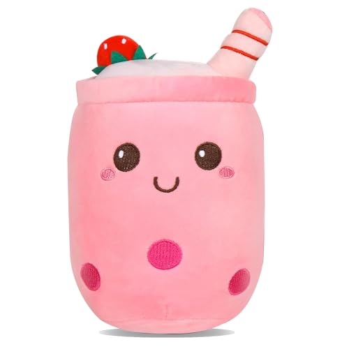 Bubble Tea Kuscheltier Bubble Tea, Bubble Tea Perlen Bubble Tea Kissen, Kuscheltier Bubble Tea Bubble Tea Plüsch Für Kinder Mädchen Erwachsene Cartoon (Rosa) von TERJBG