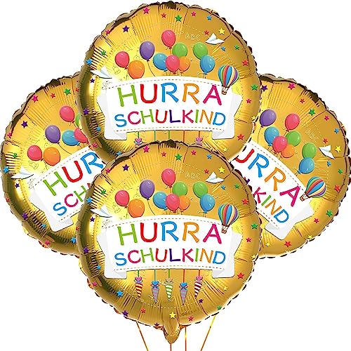 Einschulung Schulanfang Folienballon Deko, 4 Stück Heliumballon, 45x45cm/18x18Zoll Folien Luftballon Deko für Einschulung Schulstart Dekoration für Schulkind Jungen Mädchen von TERJBG