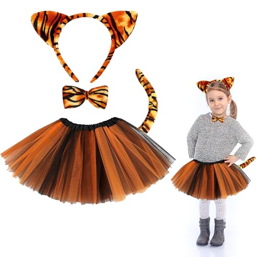 Tiger Kostüm Kinder, Faschingskostüme Kinder, Tierkostüm Kinder Tutu Rock mit Tier Ohren Stirnband, Fliege und Schwanz für Party Tiger Kostüm Kinder, Faschingskostüme Kinder, Tierkostüm Kinder Tutu Rock mit Tier Ohren Stirnband, Fliege und Schwanz für Party von TERJBG