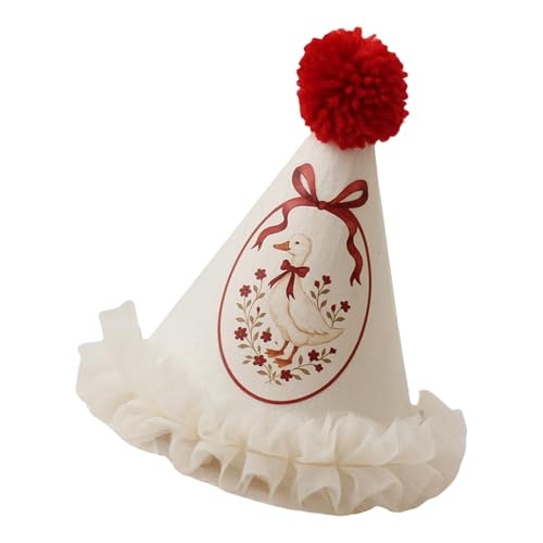 Geburtstagshut Entchen / Blumenmuster Spitzenbesatz Party mit Pompons für Feiern Kinder Feier Geburtstagshut Entchen / Blumenmuster Spitzenbesatz Party mit Pompons für Feiern Kinder Feier von TERNCOEW
