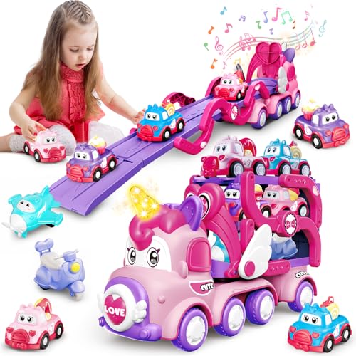 TERRAMUS Cartoon Auto Spielzeug für Kinder, 7 in 1 Transport Truck Spielzeug Autos mit Licht und Musik, Träger LKW Fahrzeuge Spielzeugauto, Weihnachten Geburtstag Geschenke für Mädchen 3 4 5 6 Jahre TERRAMUS Cartoon Auto Spielzeug für Kinder, 7 in 1 Transport Truck Spielzeug Autos mit Licht und Musik, Träger LKW Fahrzeuge Spielzeugauto, Weihnachten Geburtstag Geschenke für Mädchen 3 4 5 6 Jahre von TERRAMUS