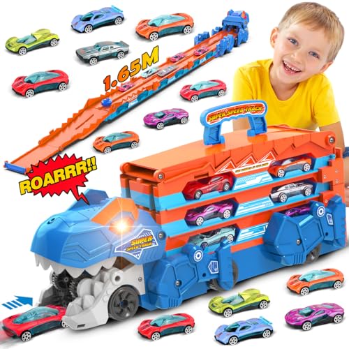 TERRAMUS Dinosaurier Transport Truck Spielzeugauto für Kinder - 3 in 1 Auswurf Folding Track Auto Spielzeug mit 8 Rennwagen, Portable Träger Fahrzeuge Spielzeug Race Cars Set für Jungen 3-5 Jahre alt TERRAMUS Dinosaurier Transport Truck Spielzeugauto für Kinder - 3 in 1 Auswurf Folding Track Auto Spielzeug mit 8 Rennwagen, Portable Träger Fahrzeuge Spielzeug Race Cars Set für Jungen 3-5 Jahre alt von TERRAMUS