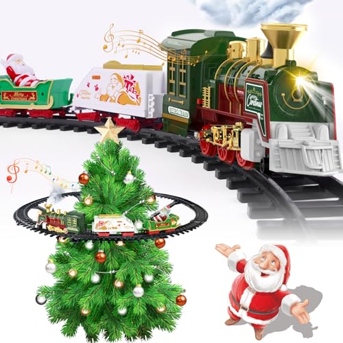 TERRAMUS Hanging Christmas Train Set - Weihnachtszug Spielzeug mit Licht & Sound für Jungen Mädchen, Zug Spielzeug Set rund um unter dem Weihnachtsbaum, Beste Weihnachtsdekoration Indoor für Familien von TERRAMUS
