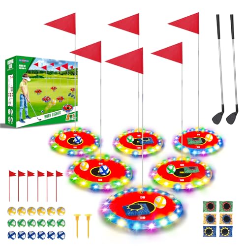 TERRAMUS Leuchtendes Golfspielset für Kinder, 2-in-1-Golf- und Wurfspiel, 16 Bälle, 2 Schläger, 6 beleuchtete Ziele, Spielset für drinnen und draußen, Geschenk 3-8 Jahre TERRAMUS Leuchtendes Golfspielset für Kinder, 2-in-1-Golf- und Wurfspiel, 16 Bälle, 2 Schläger, 6 beleuchtete Ziele, Spielset für drinnen und draußen, Geschenk 3-8 Jahre von TERRAMUS