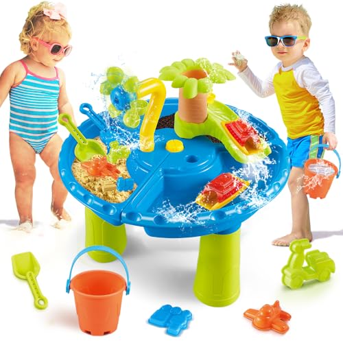 TERRAMUS Wasserspieltisch für Kinder – 3-in-1 Sand und Wassertisch für Outdoor Wasser Spieltisch Sandtisch Sandkasten Spielzeug Sommer Strand Garten Hinterhof Wasser Spieltisch für Kinder Kleinkinder von TERRAMUS