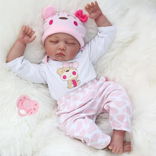 TERTYRES Reborn-Puppen Mädchen 22 Zoll 55cm Weiches Vinyl-Silikon Lebensechte Reborn-Babypuppen Augen geschlossen Realistische schlafende Babypuppe Neugeborene echte Babypuppen von TERTYRES