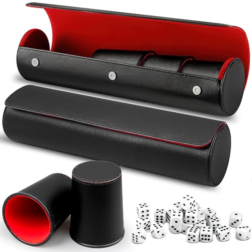 2er-Set Leder-Würfelbecher mit 10 Bechern, 50 Würfeln und 2 Leder-Aufbewahrungsetuis mit Magnetverschluss – Liars Würfelspiel, Geschenk für Party, Craps, Backgammon (rot) von TESIN