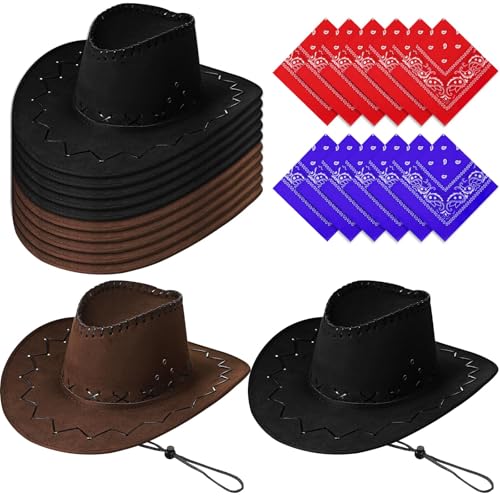 TESIN 12er-Set Cowboyhüte mit 12 Bandanas, Western-Cowboyhut mit verstellbarem Kinnriemen, Kostümhut für Erwachsene – Perfekt für Hochzeiten, Bühnenauftritte und Partys TESIN 12er-Set Cowboyhüte mit 12 Bandanas, Western-Cowboyhut mit verstellbarem Kinnriemen, Kostümhut für Erwachsene – Perfekt für Hochzeiten, Bühnenauftritte und Partys von TESIN