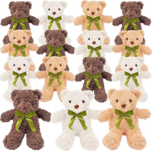 TESIN 15 Stück Klein Teddybär, kleine Plüschbären, 25 cm süßes weiches Plüschbärenspielzeug mit Fliege für Schulabschluss, Babyparty, Weihnachten, Geburtstagsfeier, Gastgeschenk, Gold, Braun, Weiß TESIN 15 Stück Klein Teddybär, kleine Plüschbären, 25 cm süßes weiches Plüschbärenspielzeug mit Fliege für Schulabschluss, Babyparty, Weihnachten, Geburtstagsfeier, Gastgeschenk, Gold, Braun, Weiß von TESIN