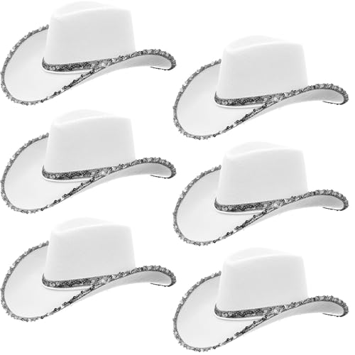 6 Stück Damen Cowboyhüte, Western Cowgirl Hut mit Glitzerbesatz, Texanischer Partyhut für Junggesellinnenabschiede, Geburtstage, Kostümpartys, Karneval und Halloween von TESIN