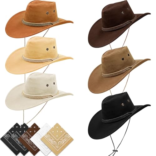 TESIN 6er-Pack Western Cowboyhüte mit Bandanas, Verstellbarer Cowboyhut für Herren, ideal für Erwachsene Kostümpartys, Karneval & Mottopartys TESIN 6er-Pack Western Cowboyhüte mit Bandanas, Verstellbarer Cowboyhut für Herren, ideal für Erwachsene Kostümpartys, Karneval & Mottopartys von TESIN