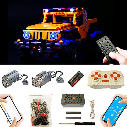 Für Lego 42122 Technic Jeep Wrangler Super Motor und Fernbedienung und Beleuchtung Upgrade Kit, Upgrade Zubehör Kompatibel mit Lego 42122 Bausteinen Modell(Nicht Enthalten Lego Modell) von TETK