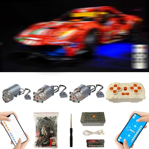 Für Lego 42125 Technic Ferrari 488 GTE Super Motor und Fernbedienung und Beleuchtung Upgrade Kit, mit PDF-Installationsanleitung, Kompatibel mit Lego 42125 Bausteinen Modell(Nicht Enthalten Modell) von TETK