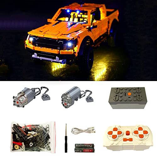 Für Lego 42126 Technic Ford F-150 Raptor Pick-Up-Truck Motor und Fernbedienung und Beleuchtung Upgrade Kit, Upgrade Zubehör Kompatibel mit Lego 42126 Bausteinen Modell(Nicht Enthalten Lego Modell) von TETK