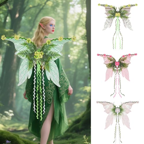 Feenflügel Erwachsene, 70cm Feenflügel mit Blumen Ranken, Waldelfe Flügel Kostüm Schmetterlingsflügel Prinzessinnenflügel Elfen Wings Damen für Weihnachts Karneval Geburtstags Cosplay Party (Grün) Feenflügel Erwachsene, 70cm Feenflügel mit Blumen Ranken, Waldelfe Flügel Kostüm Schmetterlingsflügel Prinzessinnenflügel Elfen Wings Damen für Weihnachts Karneval Geburtstags Cosplay Party (Grün) von TETSMG