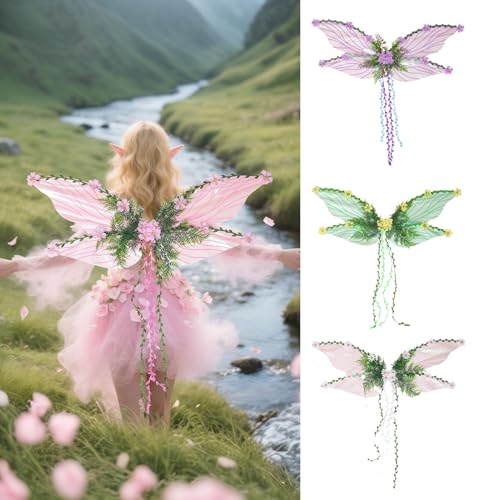 Feenflügel Erwachsene und Kinder, Schmetterlingsflügel Feen Kostüm Damen, Flügel Kostüm Kinder Prinzessinnenflügel Elfen Wings Damen Mädchen für Weihnachts Karneval Geburtstags Cosplay Party (Rosa) von TETSMG