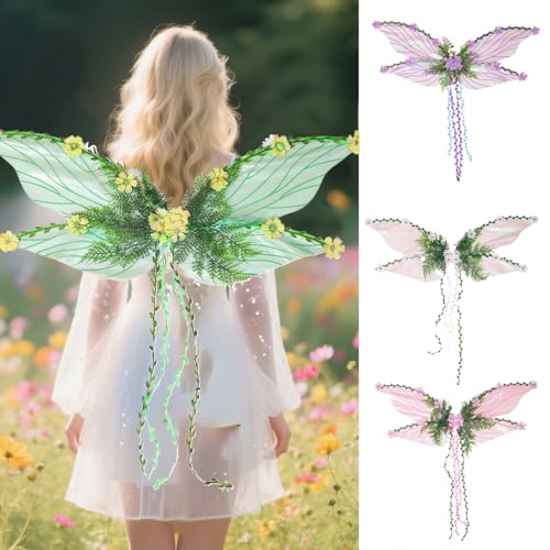 Feenflügel Erwachsene und Kinder, Schmetterlingsflügel Feen Kostüm Damen, Flügel Kostüm Kinder Prinzessinnenflügel Elfen Wings Damen Mädchen für Weihnachts Karneval Geburtstags Cosplay Party (Grün) von TETSMG