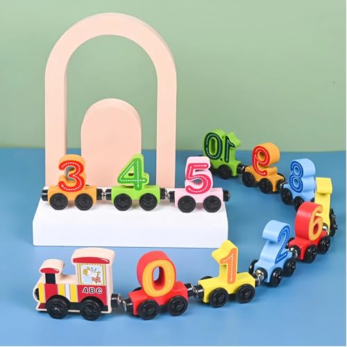 Montessori Spielzeug ab 1 2 3 Jahr: Holz Eisenbahn Kinder, Geschenk Junge Mädchen 2-3-4 Jahre Kinderspielzeug Magnetic Zug Holzspielzeug ab 2 3 Jahr, Montessori Pädagogisches Lernspielzeug (B) von TETSMG