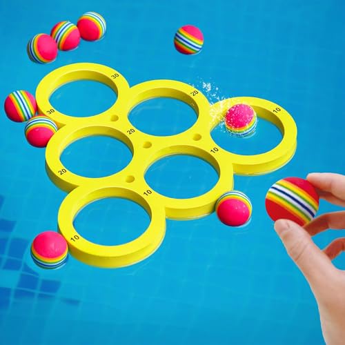 Pool Spielzeug Erwachsene und Kinder, Pool Schwimmbad Wurfspiele mit 12 Regenbogenball, Wasserspielzeug Kinder, Poolspielzeuge für Familie, Poolwasserspielzeug für Sommer Poolparty und Beach (A) von TETSMG