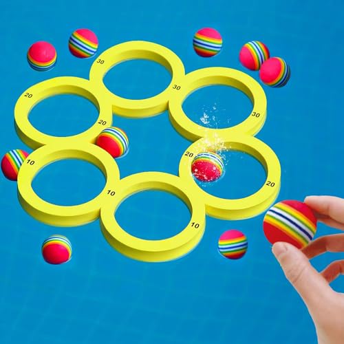 Pool Spielzeug Erwachsene und Kinder, Pool Schwimmbad Wurfspiele mit 12 Regenbogenball, Wasserspielzeug Kinder, Poolspielzeuge für Familie, Poolwasserspielzeug für Sommer Poolparty und Beach (B) von TETSMG