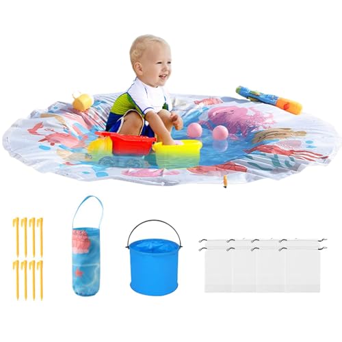 Strandspielzeug Planschbecken für Kinder, Sandspielzeug Set Planschbecken Baby mit Faltbarer Eimer und Tragetasche, Strand Spielzeug Sommer Wasserspielzeug ab 3 Jahre, Sandkasten Spielzeug (Runde) von TETSMG