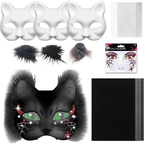 TETSMG Therian Mask Kit, Therian Masken Basteln Set mit Blanko Katzenmaske, Kuns Fell und Mesh, DIY Furry Tiermasken für Halloween, Karneval und Make up Cosplay Party (06) von TETSMG