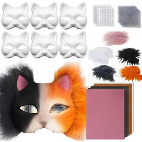 TETSMG Therian Mask Kit, Therian Masken Basteln Set mit Blanko Katzenmaske, Kuns Fell und Mesh, DIY Furry Tiermasken für Halloween, Karneval und Make up Cosplay Party (B) von TETSMG