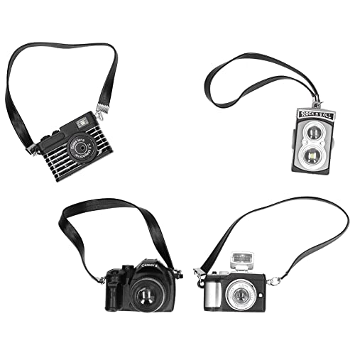 4PCS Mini Dollhouse Kamera Ornamente Miniatur -SLR -Kameramodell mit Lanyards, Realistics Dollhouse Accessoires für das Spielen für Kinder, Sammler und Miniaturbegeisterte von TEUOPIOE