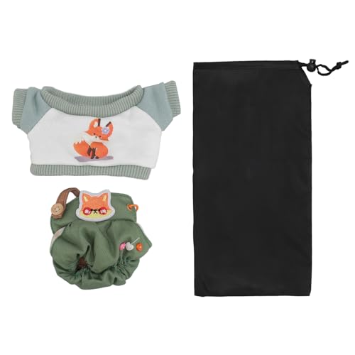 TEUOPIOE 8 Zoll große Plüschpuppenkleidung, süßes Baumwoll-T-Shirt und Overall-Outfit, weiches Stofftier-Kleidungsset, Anziehspielzeugkleidung für Plüschfiguren für Kinder, Sammler und (Grün) von TEUOPIOE