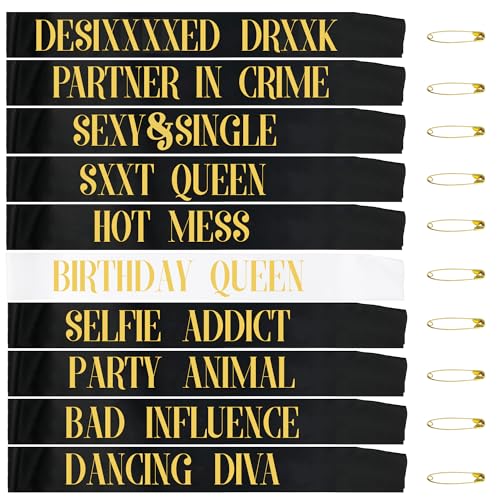 TEUVO 10 Stück Geburtstag Schärpe Birthday Sashes for Girls, Schärpe Frau Satz mit 9St Schwarz Satin Schärpen + 1St Weiß Geburtstag Queen Schärpe zum Geburtstag Parteien Dekorationen Gefälligkeiten TEUVO 10 Stück Geburtstag Schärpe Birthday Sashes for Girls, Schärpe Frau Satz mit 9St Schwarz Satin Schärpen + 1St Weiß Geburtstag Queen Schärpe zum Geburtstag Parteien Dekorationen Gefälligkeiten von TEUVO