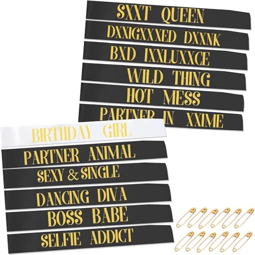 TEUVO 12 Stück Birthday Sashes Geburtstag Schärpe zum Mädchen & Frau, mit 1 Stück Weiß Geburtstag Schärpe + 11Stück Schwarz Gruppe Schärpen zum Geburtstag Geschenke Dekor Zubehör Party Accessoires TEUVO 12 Stück Birthday Sashes Geburtstag Schärpe zum Mädchen & Frau, mit 1 Stück Weiß Geburtstag Schärpe + 11Stück Schwarz Gruppe Schärpen zum Geburtstag Geschenke Dekor Zubehör Party Accessoires von TEUVO