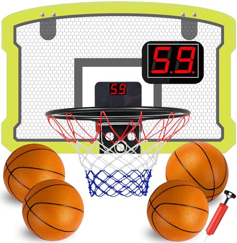 TEUVO Mini Basketballkorb Indoor, Tür Basketballkorb Kinder für Zimmer & Büro mit 4 Ball & Elektronische Anzeigetafel Basketball Korb Outdoor Wandmontage Sport Spielzeug Geschenke für Jungen Mädchen von TEUVO