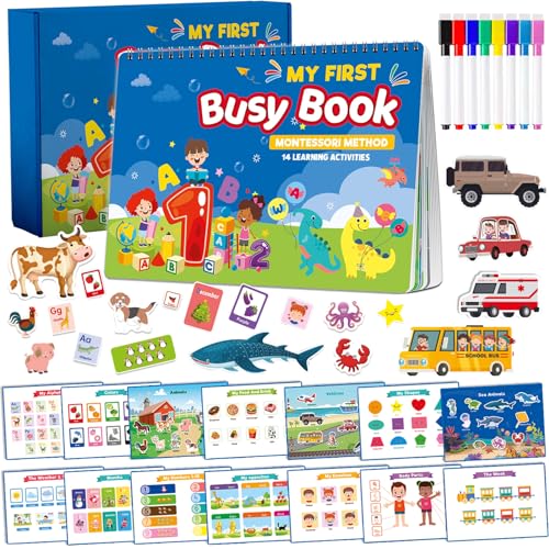 TEUVO Montessori Spielzeug Quiet Book für 1 2 3 4 jahre, Busy Book Toddler 14 Themen Sensorik Lernspiele für Kleinkinder Reisen Baby Kinder Lernspielzeug Autismus Spielzeug Geschenke für Junge Mädchen von TEUVO