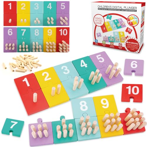 TEUVO Montessori Spielzeug Mathematik Zahlen Lernen für Kinder ab 2 3 4 5 6 Jahre, Peg Board Lernspiele Holzspielzeug Mathe Motorikspielzeug Steckspiel Calculix Intuitibrix Counting Frühes Mathelernen von TEUVO