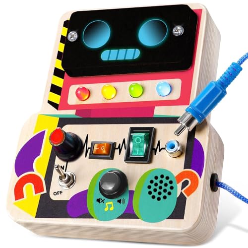 TEUVO Montessori Busy Board für Kinder ab 1 2 3 4 Jahr, Montessori Spielzeug Roboter Activity Board Sensorik Lernspielzeug Holzspielzeug Geschenk für Jungen Mädchen Autistisch Weihnachten Geburtstag von TEUVO