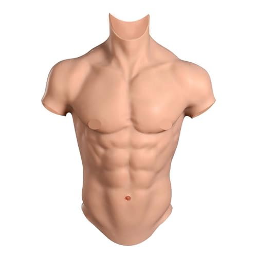 TEYVIYI Silikon Muskel Kostüm mit Gleitkomma Realistische Muskeln Anzug Herren Gefälschte Brustmuskeln Weste für Cosplay Halloween (Beige, S) von TEYVIYI