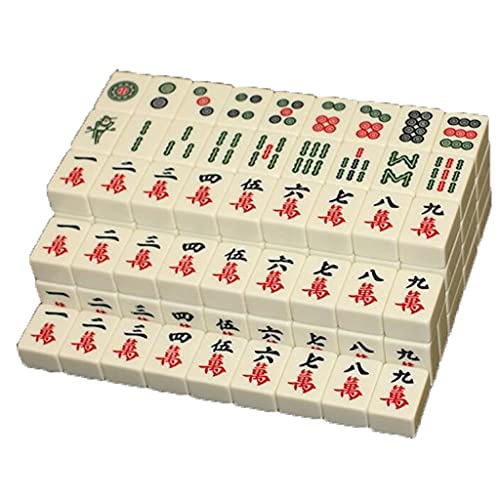 TEmkin Mahjong-Mittelklasse-Mahjong in Elfenbeinfarbe mit 144 gravierten Spielsteinen, Unterhaltungs-Haushalts-Hand-Mahjong für Reisen, Reisen, Party, Spielidee, Geschenk, Mahjong-Spielsteine von TEmkin