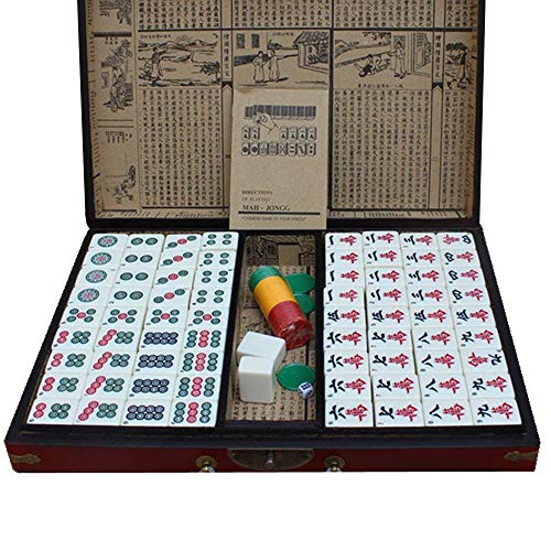 TEmkin Mahjong-Set, chinesisches Mahjong-Set, tragbar, mit Retro-Stil, professionelles chinesisches Mahjong-Set mit Holzkiste für Damen und Herren, Spiel für Kinder und Erwachsene von TEmkin