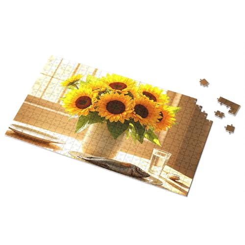100-teiliges Puzzle für Kinder, Sonnenblumenstrauß und Meeresfrüchte auf dem Tisch, Bilderpuzzle, 1000 Teile, Kinderspielzeug für Mädchen (1000 Stück) von TFSW