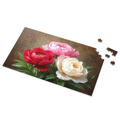 3 Jahre altes Mädchen, drei schöne Pfingstrosen in Rot, Rosa und Weiß, Puzzle, Puzzle, Brett-Puzzle, Puzzles für Erwachsene, 500 Teile (300 Stück) von TFSW
