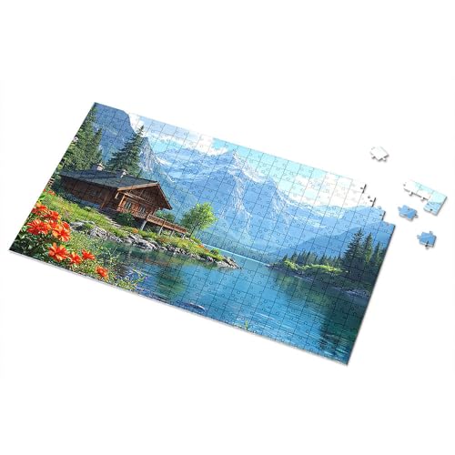 3 Jahre altes Mädchen-Geschenk, Berghütte am See im Frühling, Bilderpuzzle, Puzzle, Brett-Puzzle, Puzzles für Erwachsene, 500 Teile (300 Stück) von TFSW