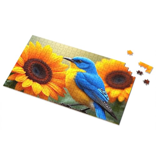 3 Jahre altes Mädchen-Geschenk, blauer und gelber Vogel mit Sonnenblumen, Bild, Puzzle, Brettpuzzle für Erwachsene, 500 Teile (1000 Stück) von TFSW