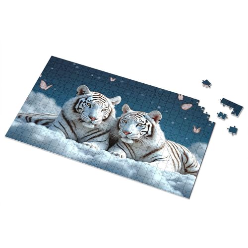 3 Jahre altes Mädchengeschenk, zwei weiße Tiger im Himmel mit Schmetterlingen, Bild, Puzzle, Brettpuzzle für Erwachsene, 500 Teile (300 Stück) von TFSW