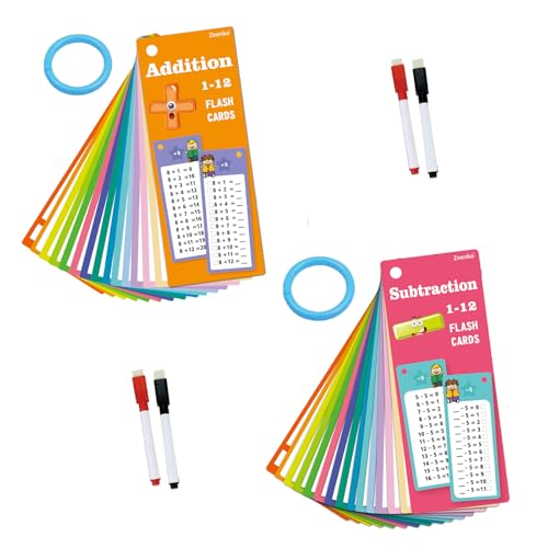 30 Stück 1x1 Lernkarten, Einmaleins Spiel mit 4 Löschbaren Stiften und 2 Ringe, Mathe Karten für Kinder für Schule, Zuhause (Addition und Subtraktion, F) von TFSYLISA